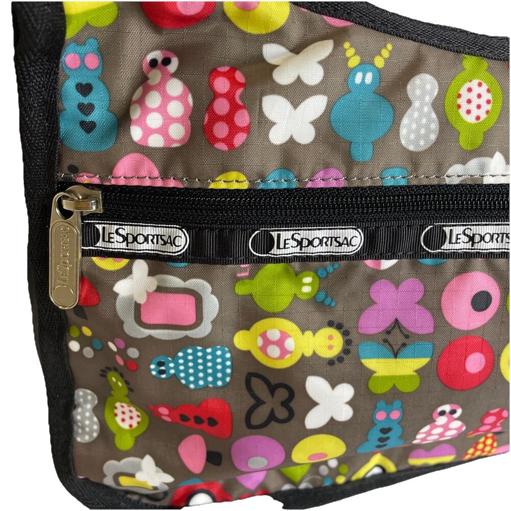 Lesportsac Crossbody Bag “Toot” Print Butterflies Mushrooms/Taupe - Picture 3 of 13